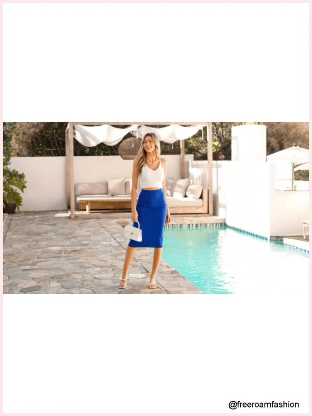 High Waist Pencil Skirt with Back Slit Midi Length Stretch Business Casual